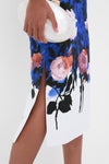 Brushstroke Rose Cobalt Blue Sleeveless Pencil Midi Dress