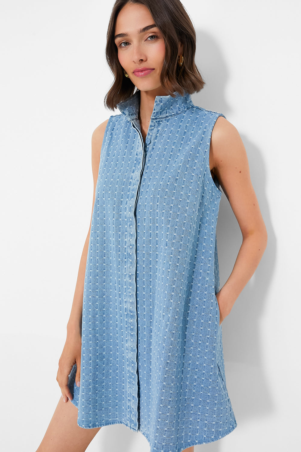tuckernuck denim dress Light Wash Denim Dot Sleeveless Charlie Dress
