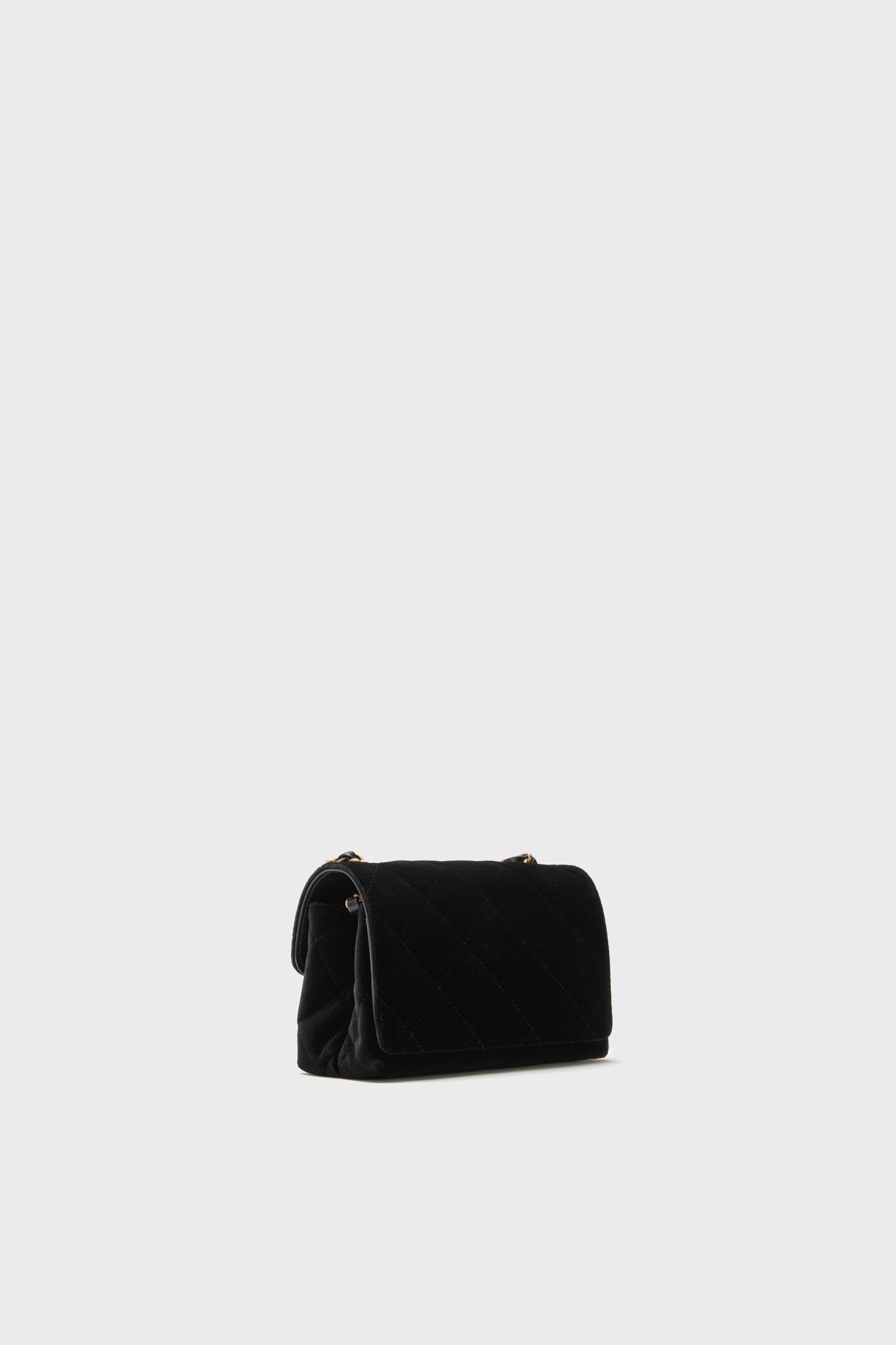 CHANEL Black Quilted Velvet With Crystals Mini Diamond Lock CC Flap Bag