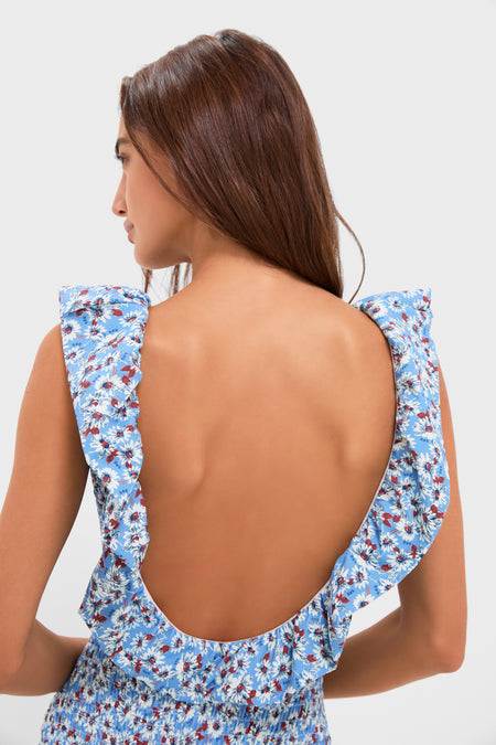 Blue Whitney Print Flutter Sleeve One Piece