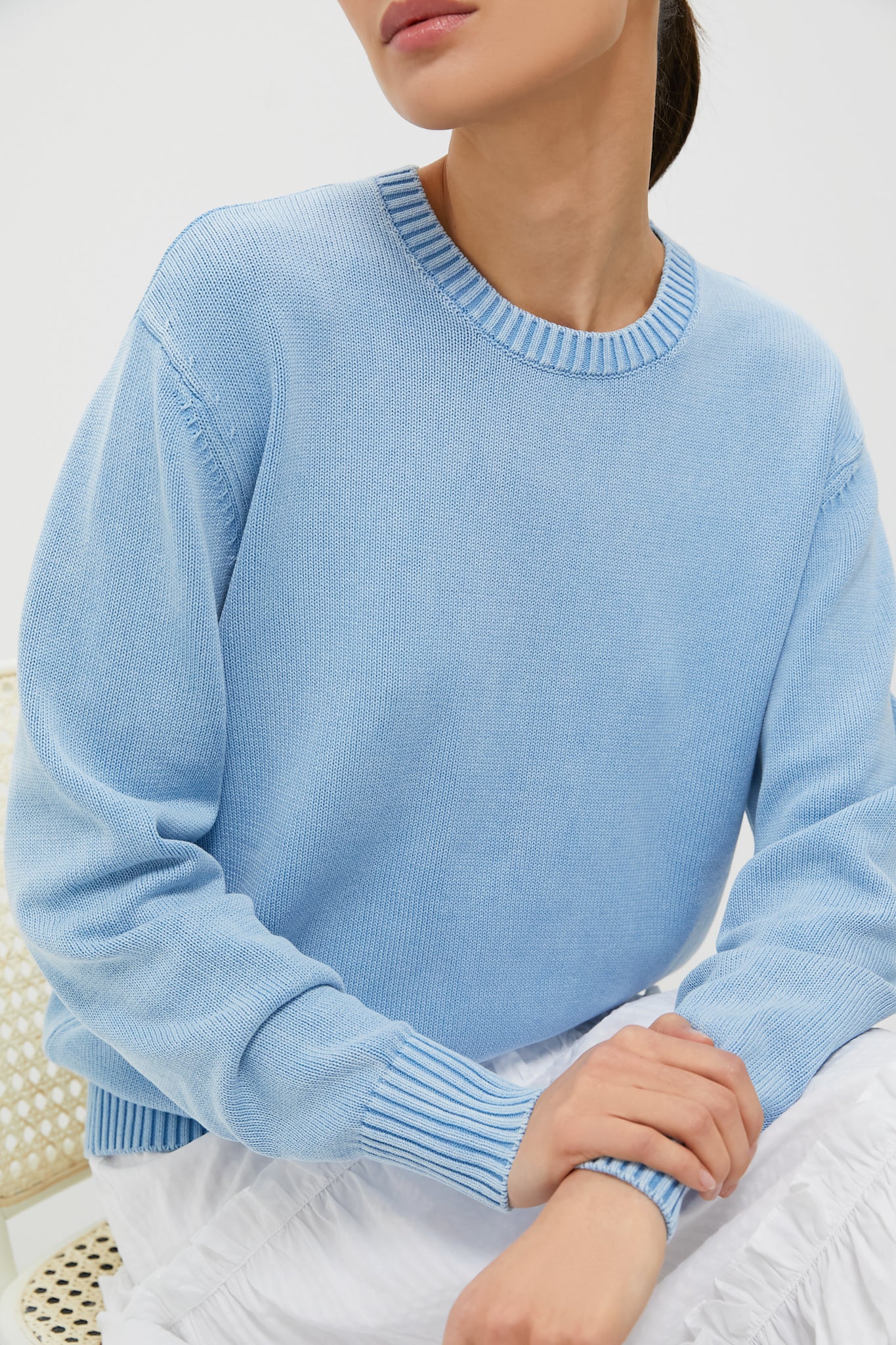 Light Blue Stone Washed Cotton Anne Crewneck Sweater
