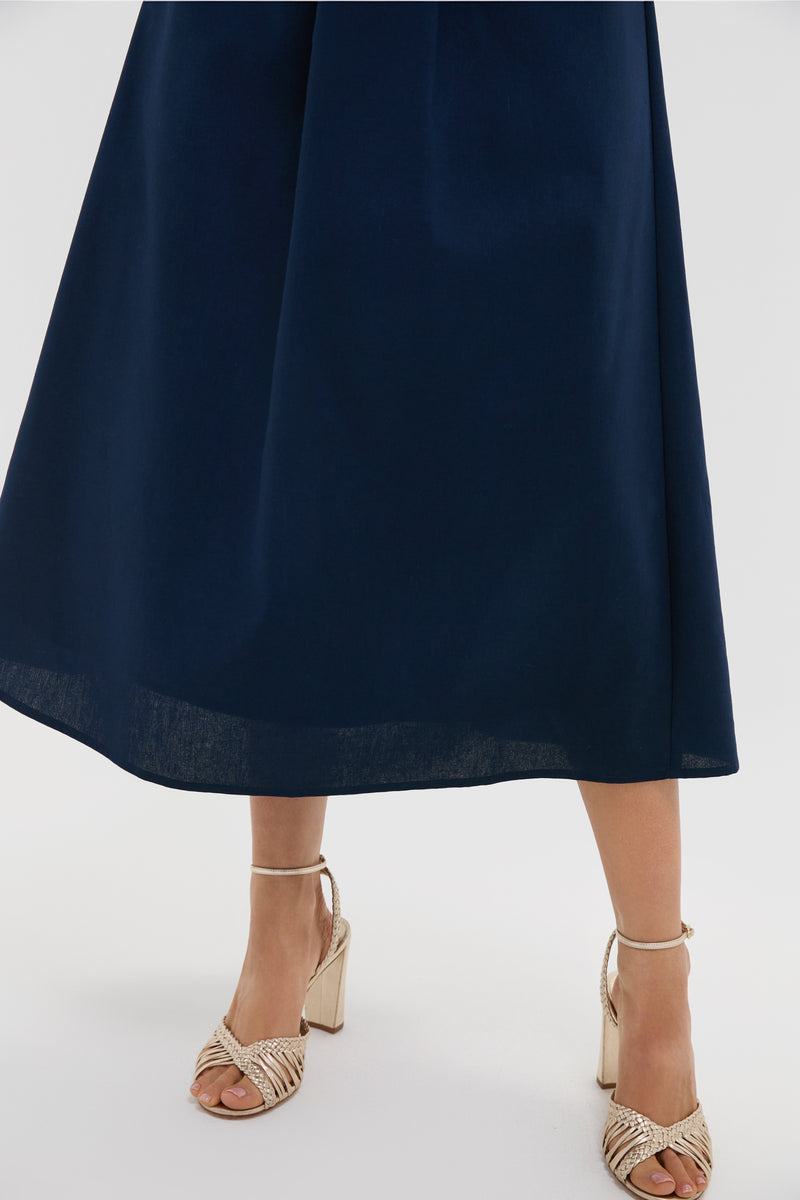 Navy Linen Front Pleated Zoe Dress