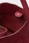 Maroon Suede Mini Belted Bucket Bag