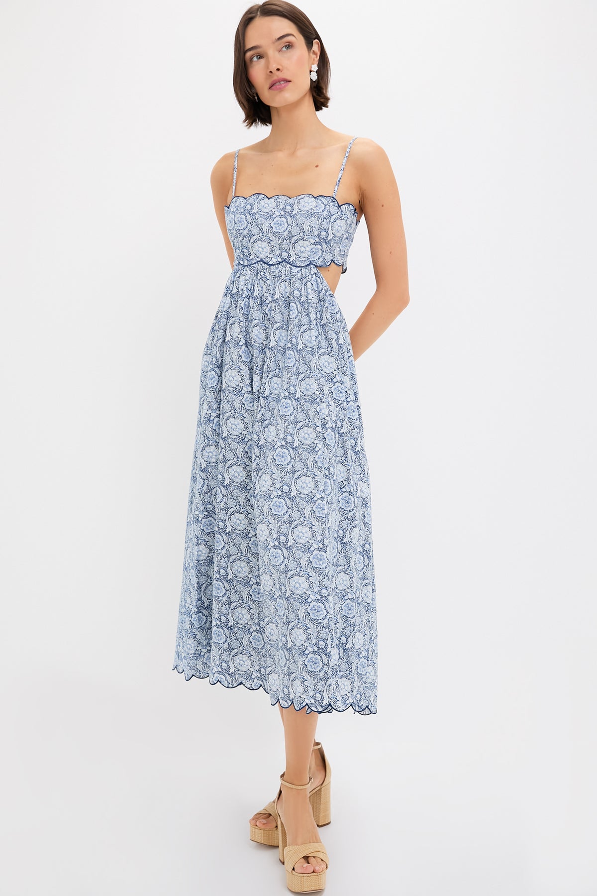 Blue Medallion Floral Estelle Scalloped Dress | English Factory Blue Medallion Floral Estelle Scalloped Dress | English Factory