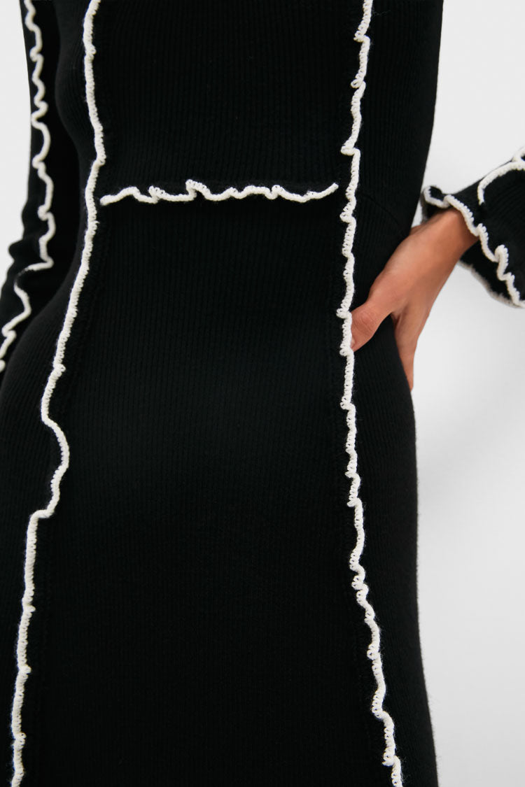 Black Vania Lace Long Sleeve Midi Knit Dress