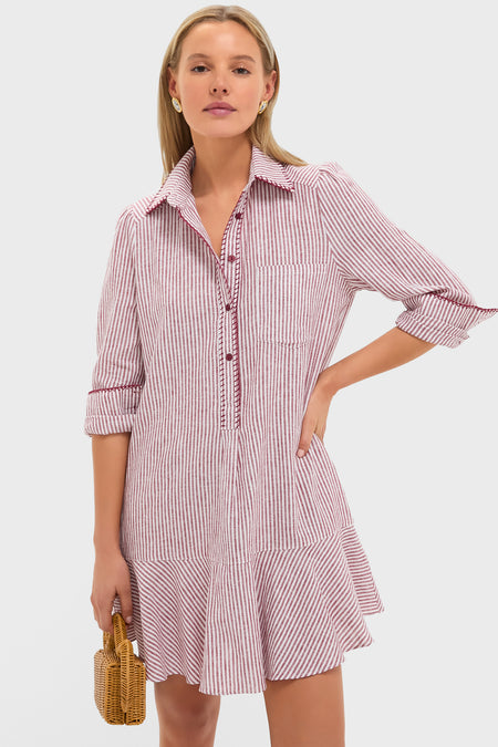 Red Stripe Linen Whipstitch Callahan Dress