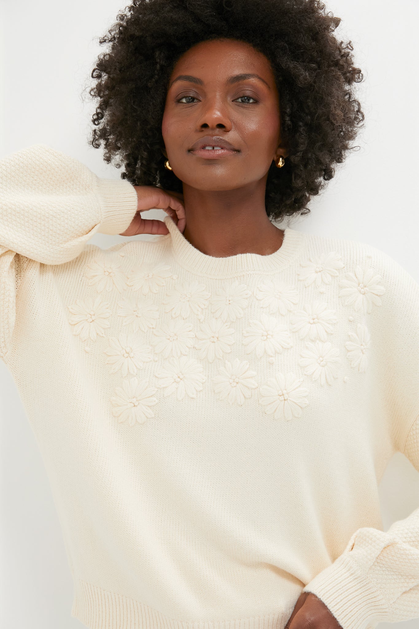 Cream Embroidered Floral Francine Sweater