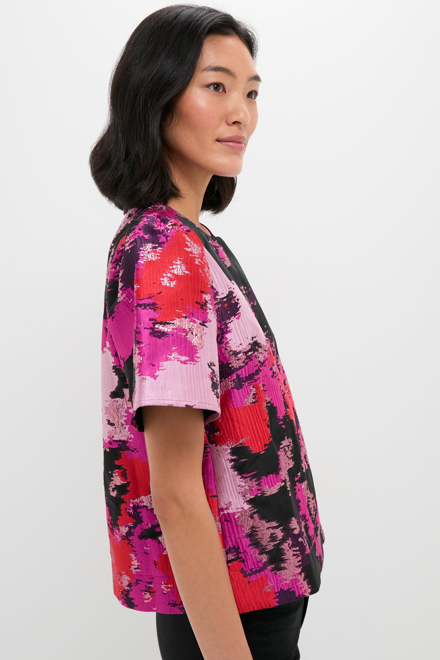 Pink and Red Lurex Abstract Jacquard Lyla Blouse