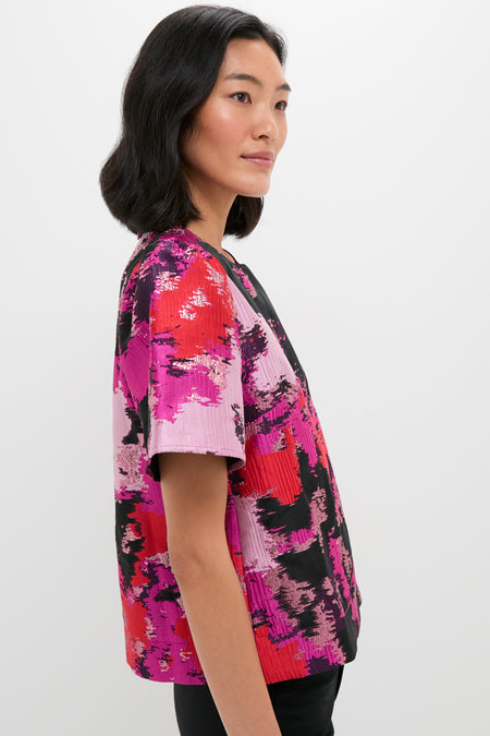 Pink and Red Lurex Abstract Jacquard Lyla Blouse