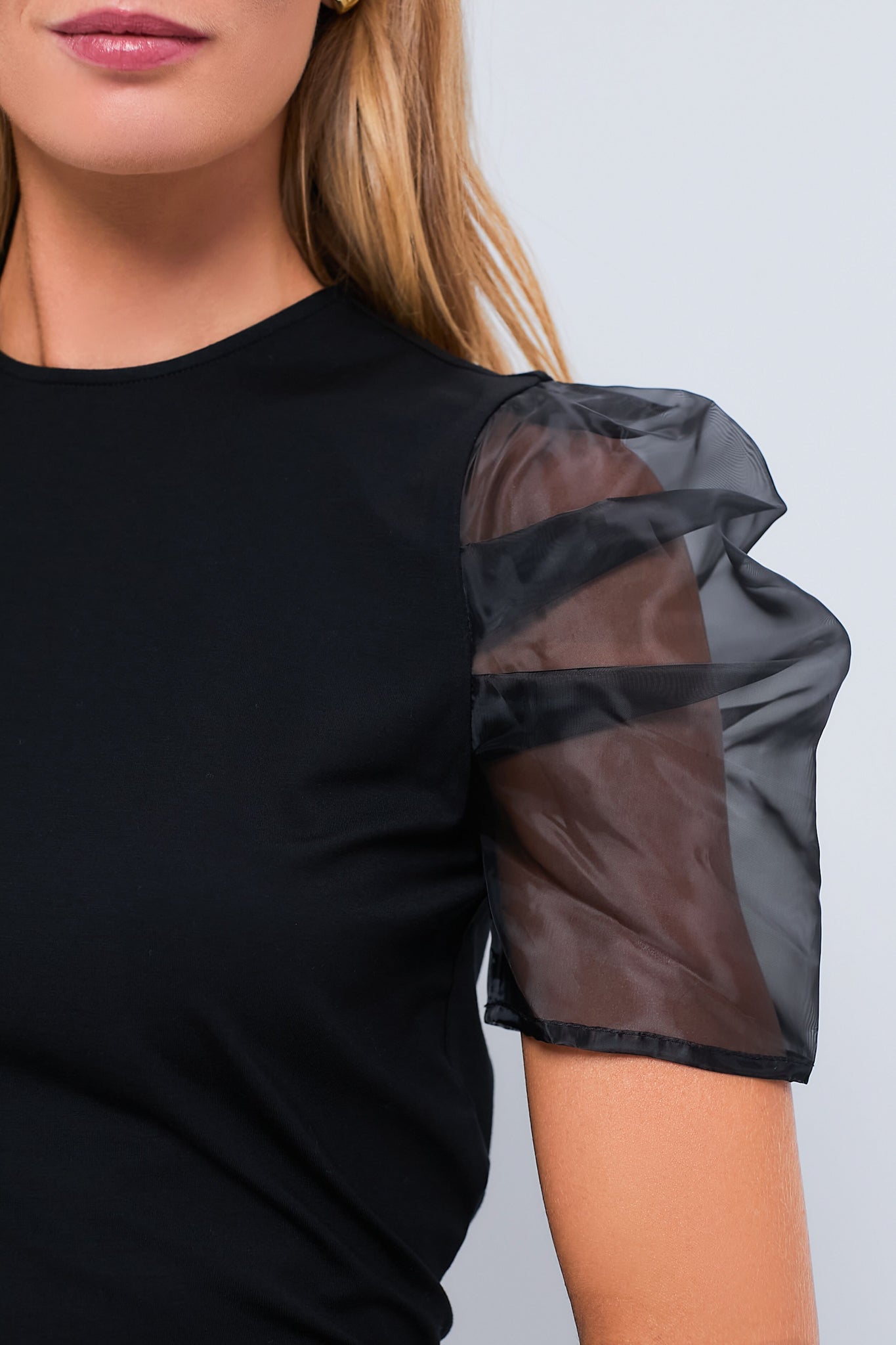 Black Tulle Sleeve Darby Blouse