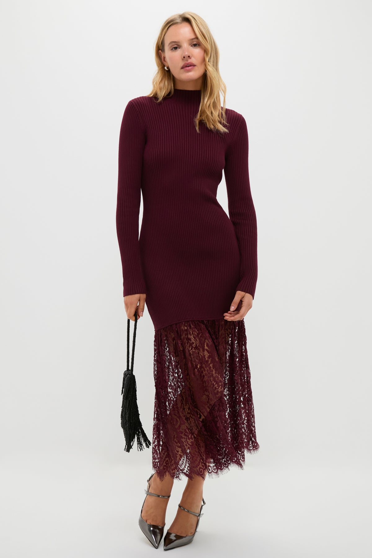 Plum Knit & Lace Suzanne Midi Dress