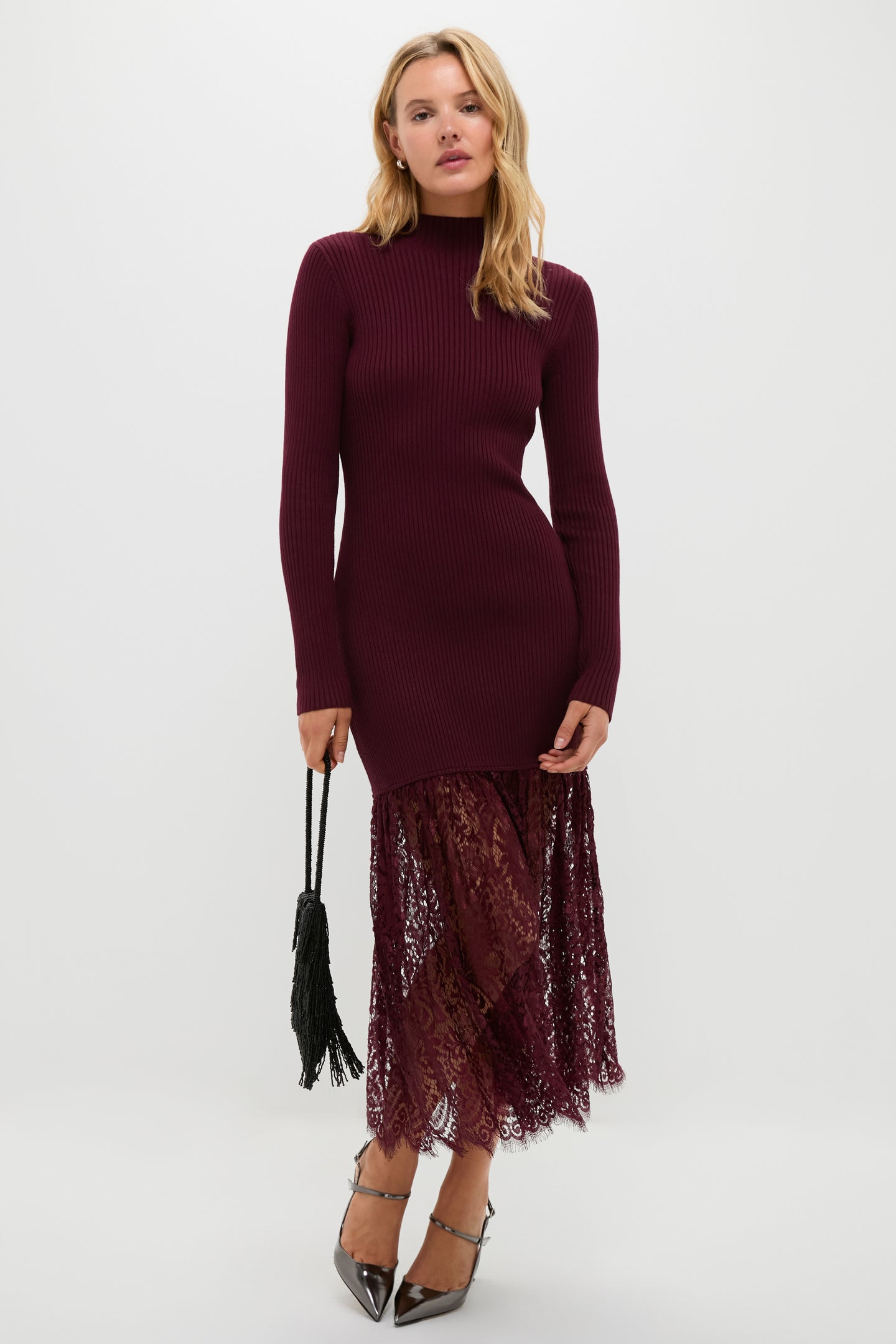 Plum Knit & Lace Suzanne Midi Dress