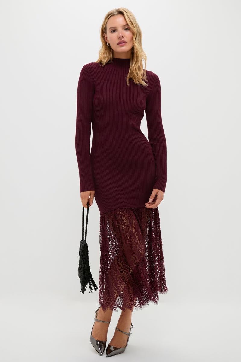 Plum Knit & Lace Suzanne Midi Dress