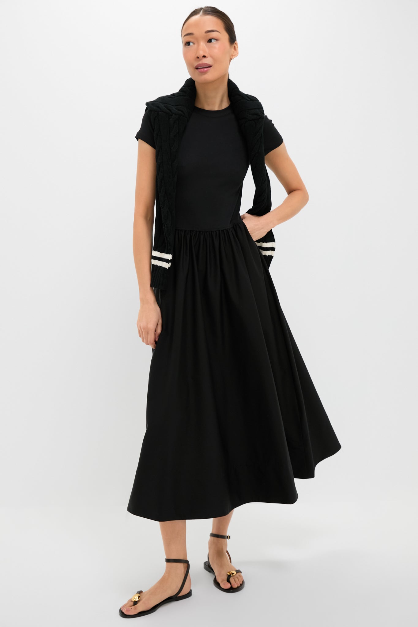 Black Rib Knit Crew Neck Short Sleeve A-Line Dress | Polo Ralph Lauren Black Rib Knit Crew Neck Short Sleeve A-Line Dress | Polo Ralph Lauren