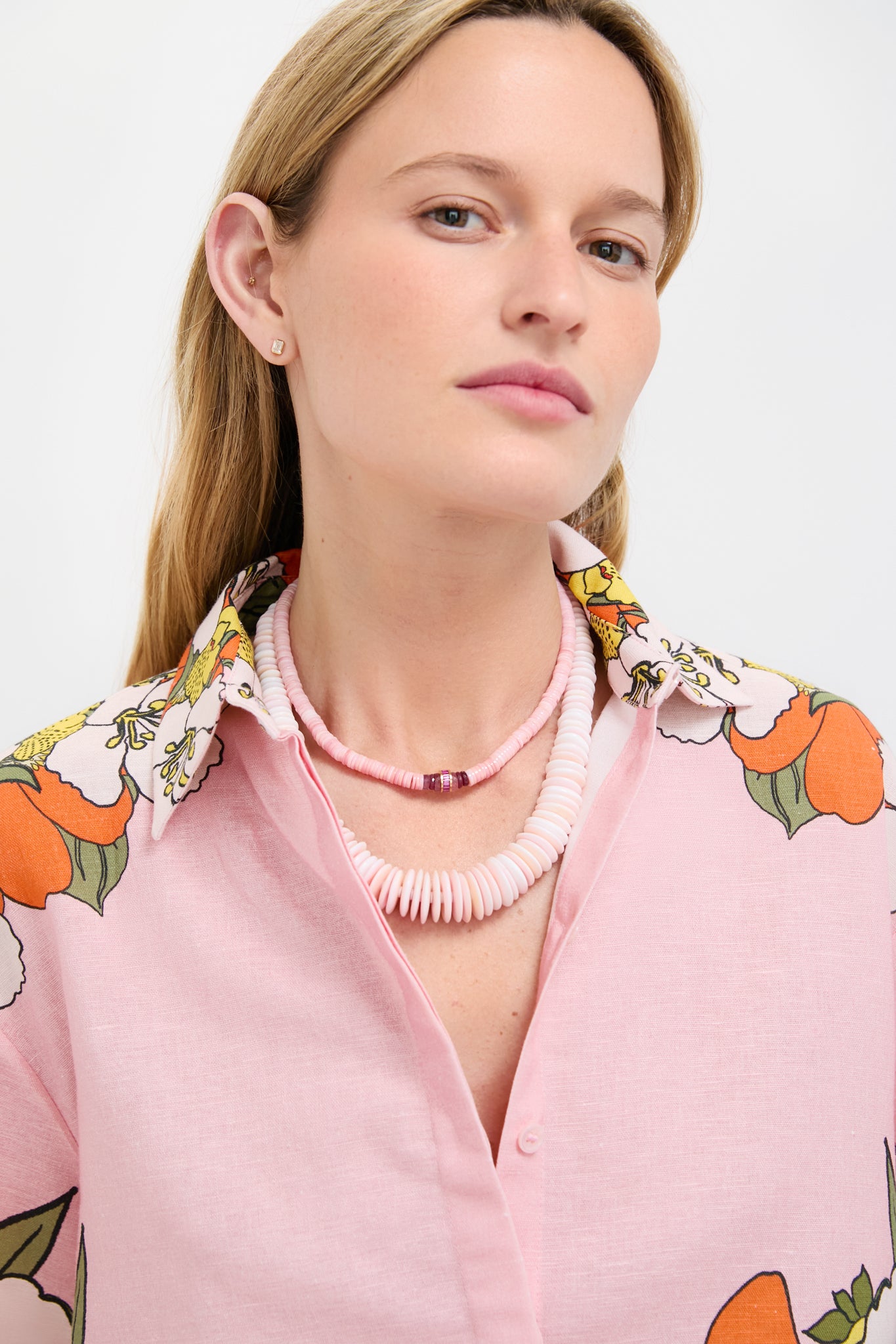 Conch With Ruby Barrel Bead Necklace