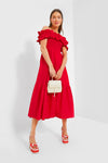 Racing Red Cotton Poplin Long Smock Dress