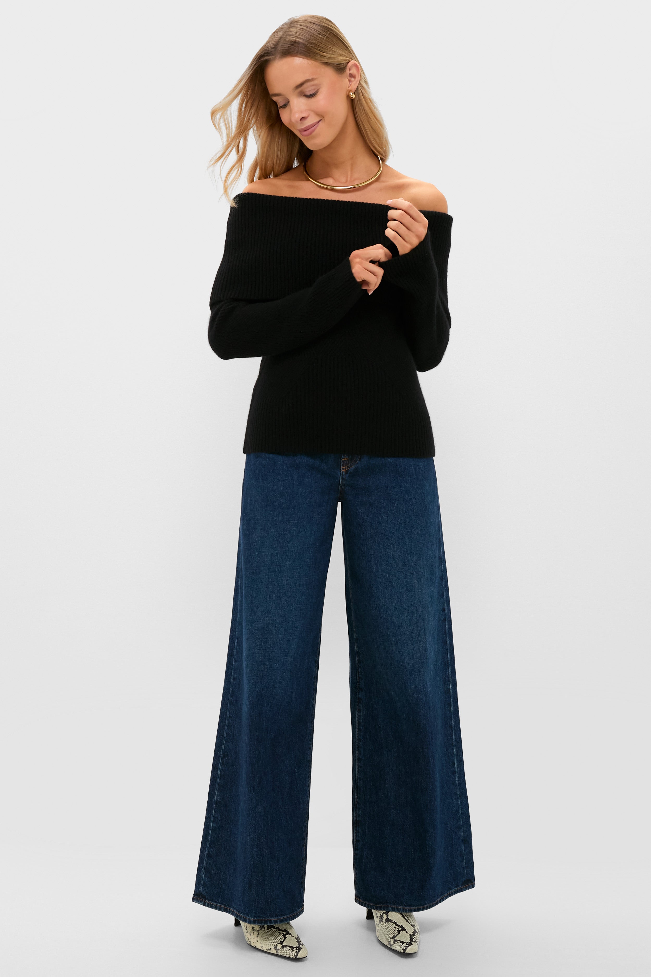 Black Off the Shoulder Sampson Sweater | Tuckernuck