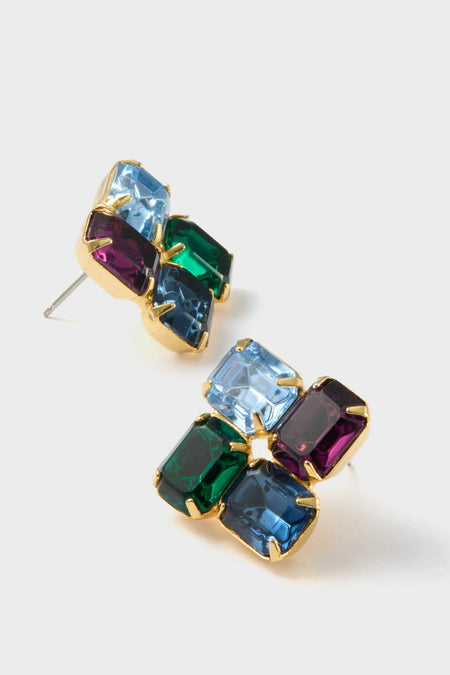 Multi Piccolo Earrings feature a classic and effortless design with a fun, high-end touch; gold-tone studs with a vibrant cluster of emerald-cut Austrian crystals.