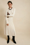Cream Ribbed Knit Corey Midi Dress