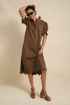 Mocha Embroidery Eliza Midi Dress