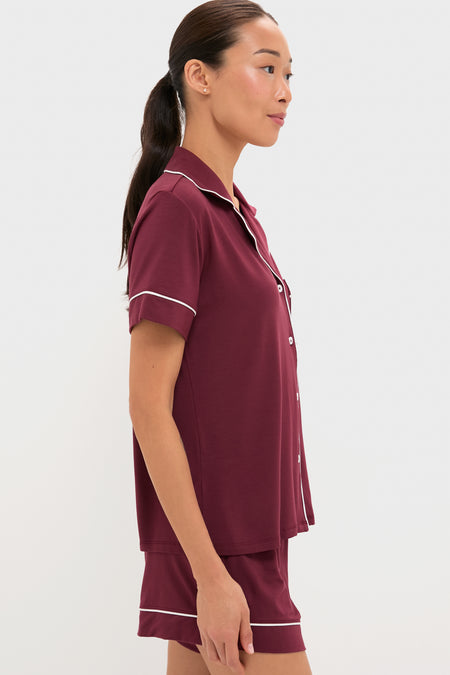 Bordeaux and Ivory Gisele Relaxed Short PJ Set