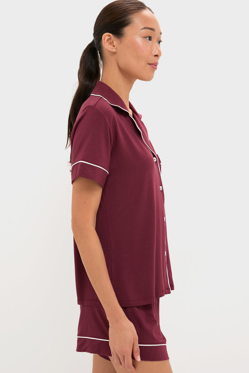 Bordeaux and Ivory Gisele Relaxed Short PJ Set