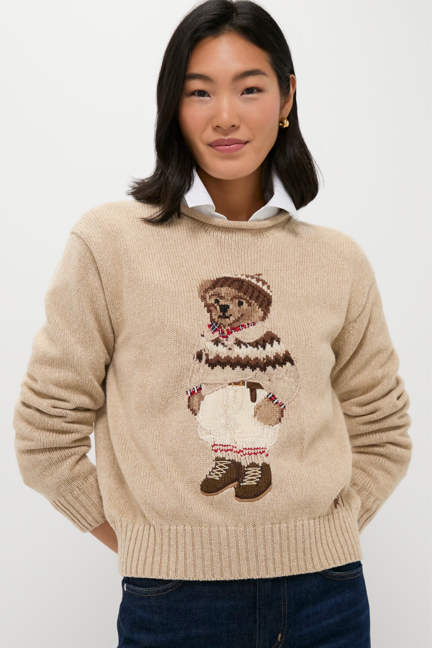 Dark Almond Marl Polo Bear Crewneck Sweater