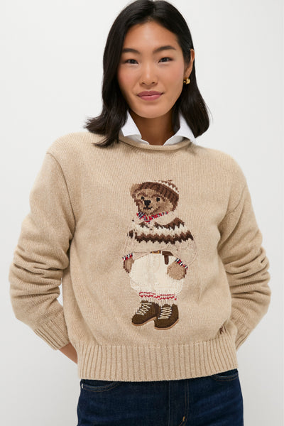 Dark Almond Marl Polo Bear Crewneck Sweater | Polo Ralph Lauren