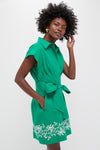 Garden Green Embroidered Cotton Linen Mini Callie Dress