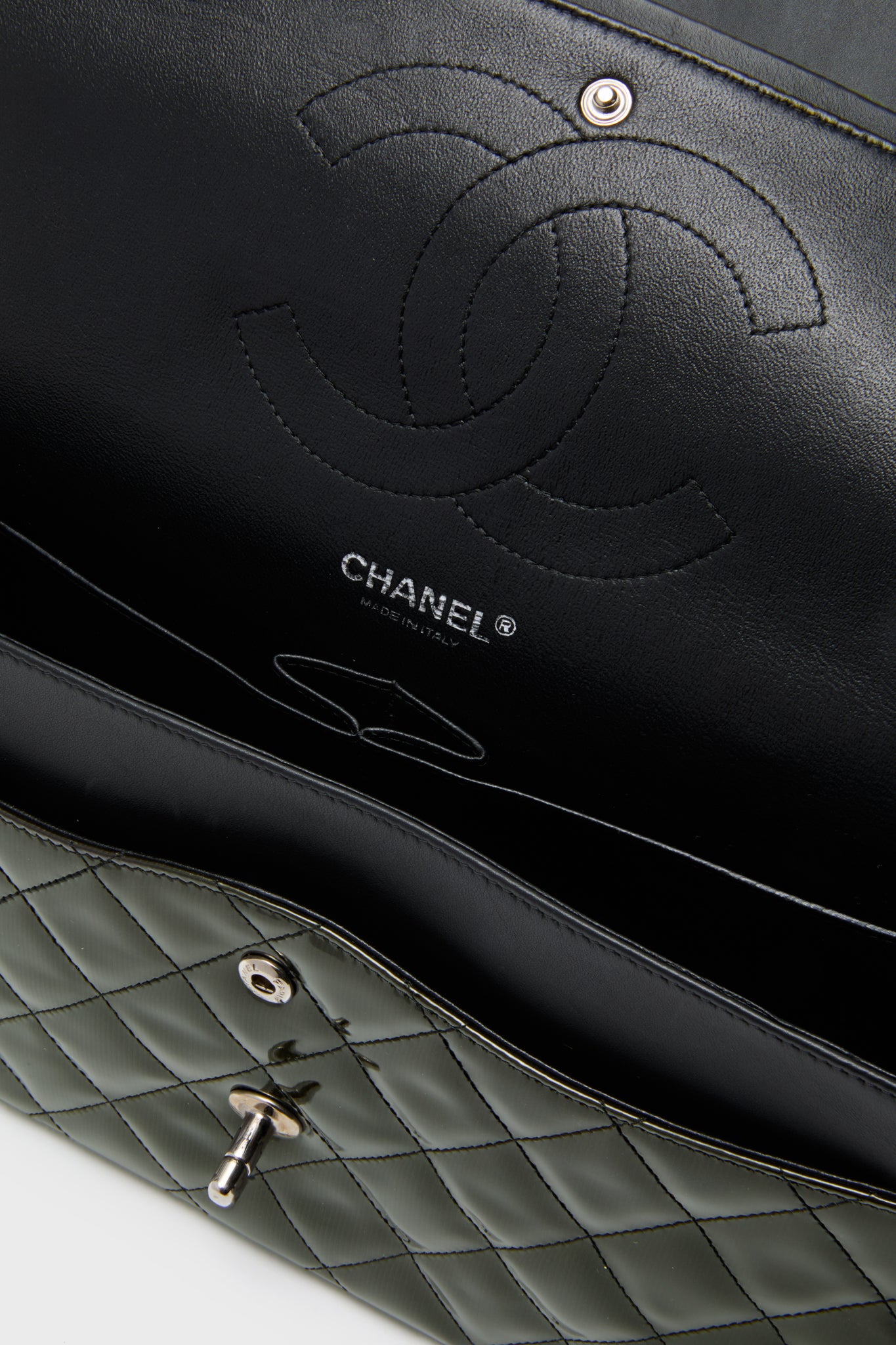 CHANEL Olive Patent Leather Matelasse Coco Mark Shoulder Bag