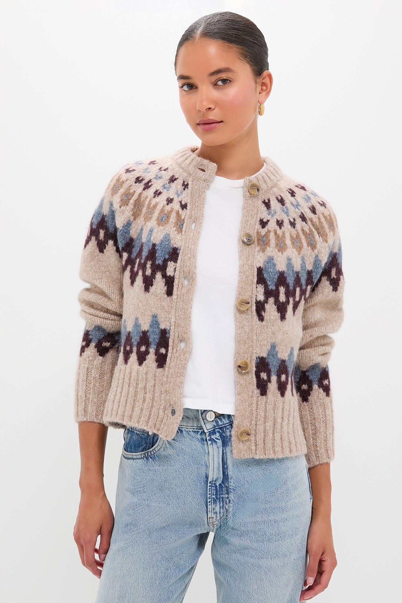 Oatmeal Melange Multi Christina Fairisle Cardigan