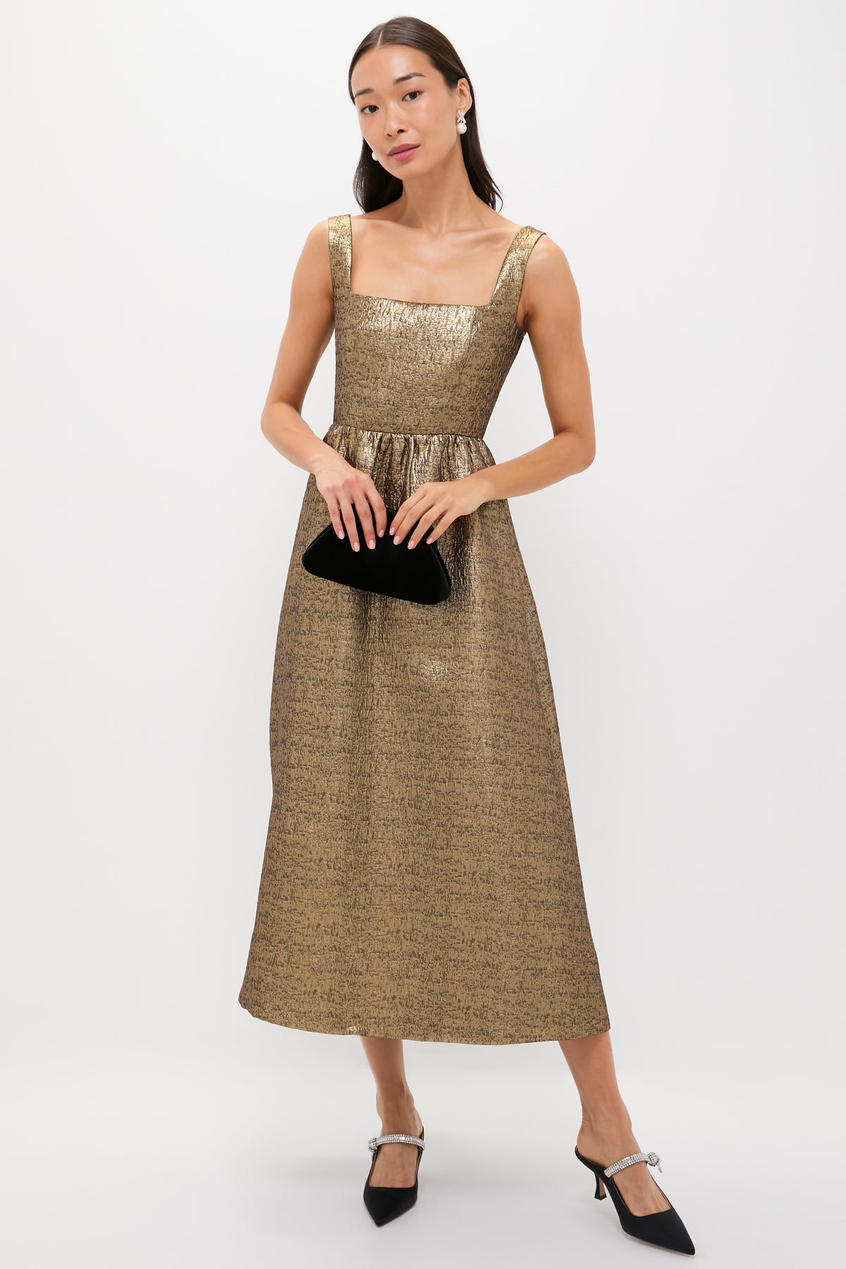 Tuckernuck Gold Textured Jacquard Esme Dress Gold / L