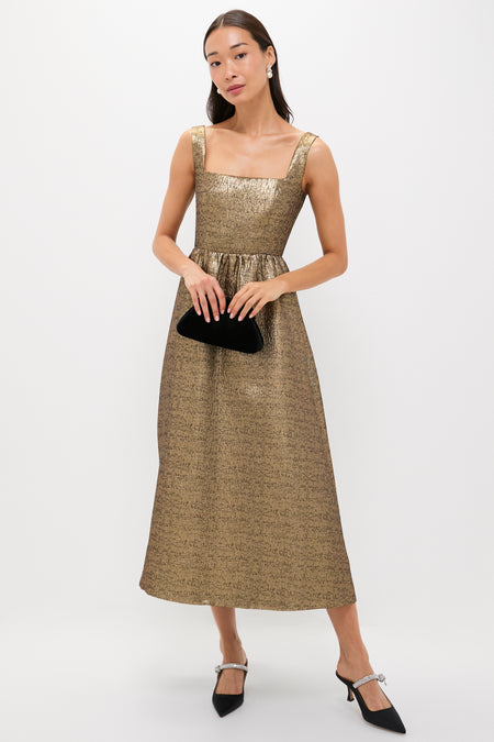 Gold Textured Jacquard Esme Dress