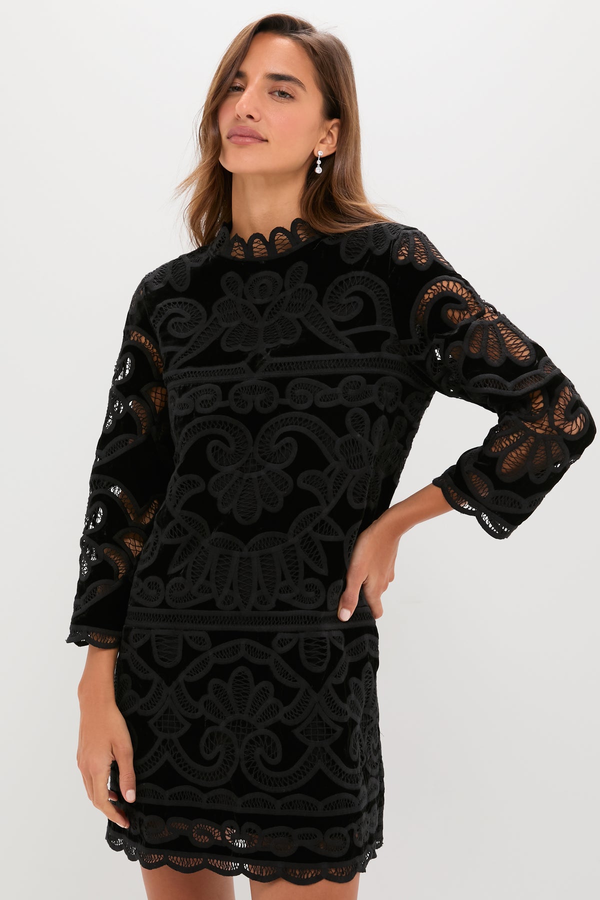 Black Velvet Battenburg Lace Mod Ellie Dress