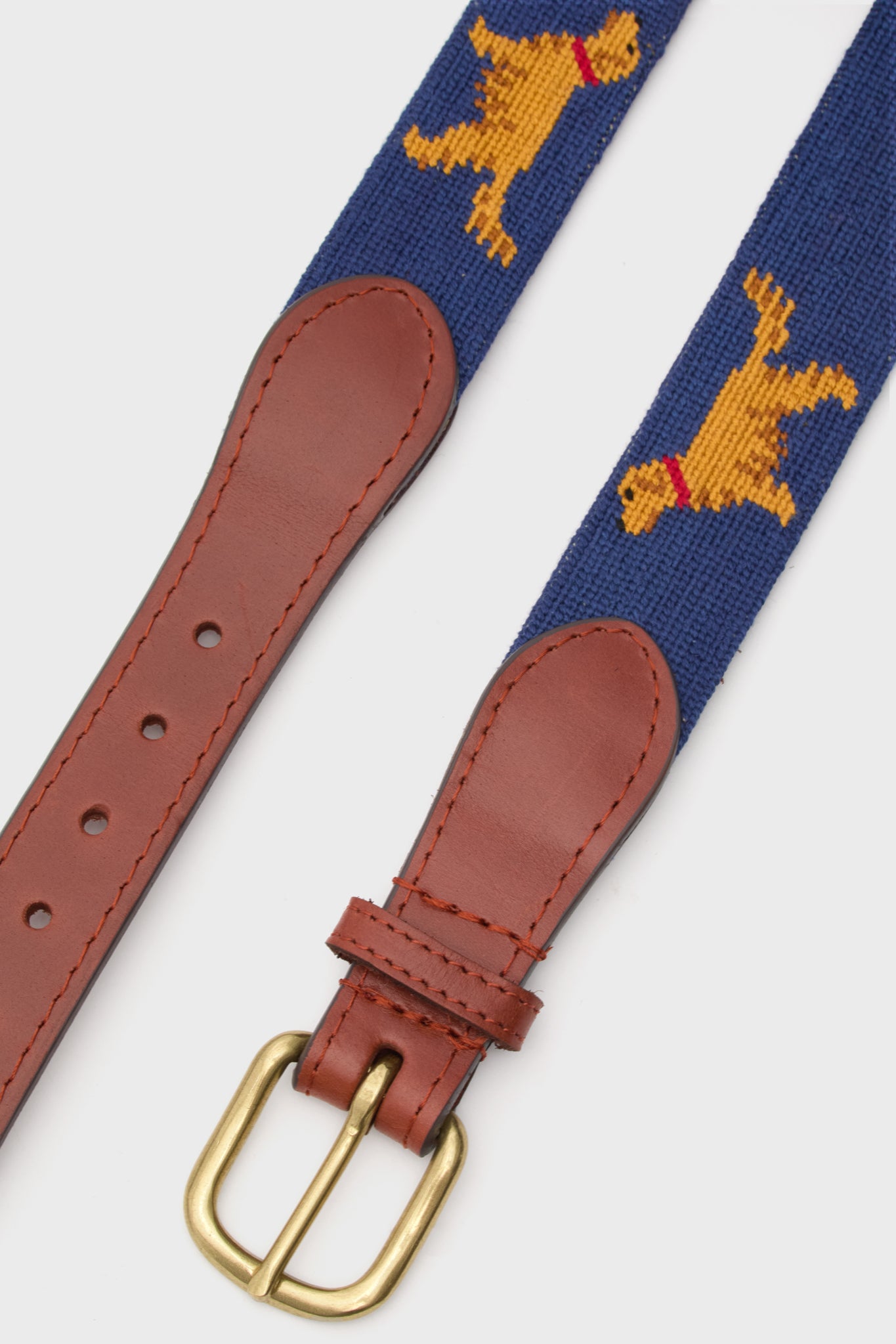 Classic Navy Golden Retriever Needlepoint Belt