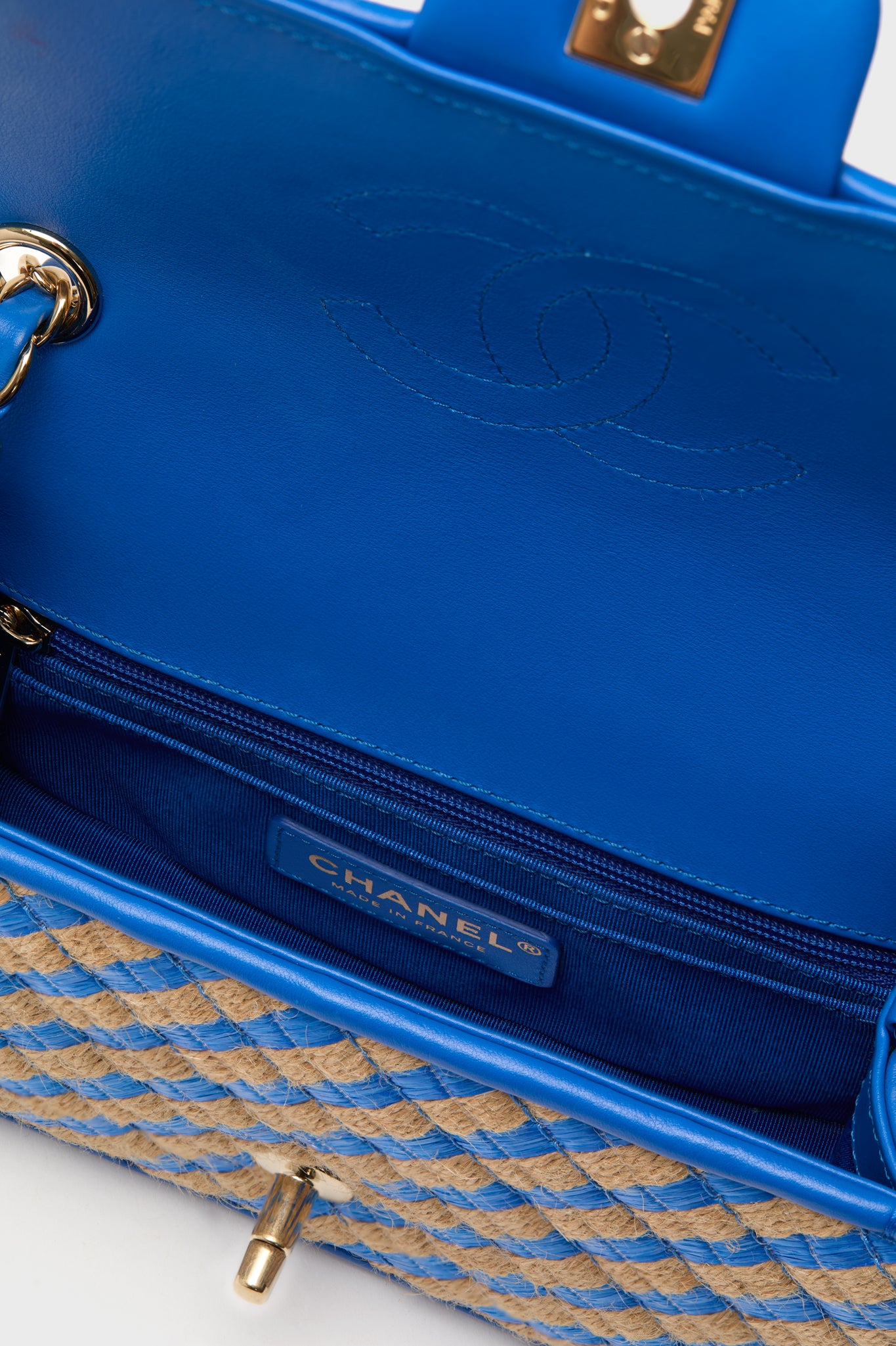 CHANEL Blue Small Raffia and Jute Urban Jungle Single Flap Bag