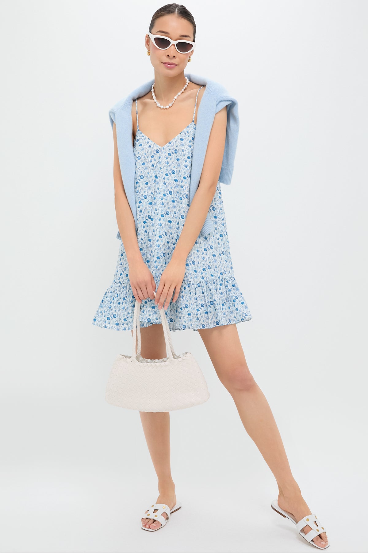 Blue & White Ditsy Floral Bayberry Mini Dress