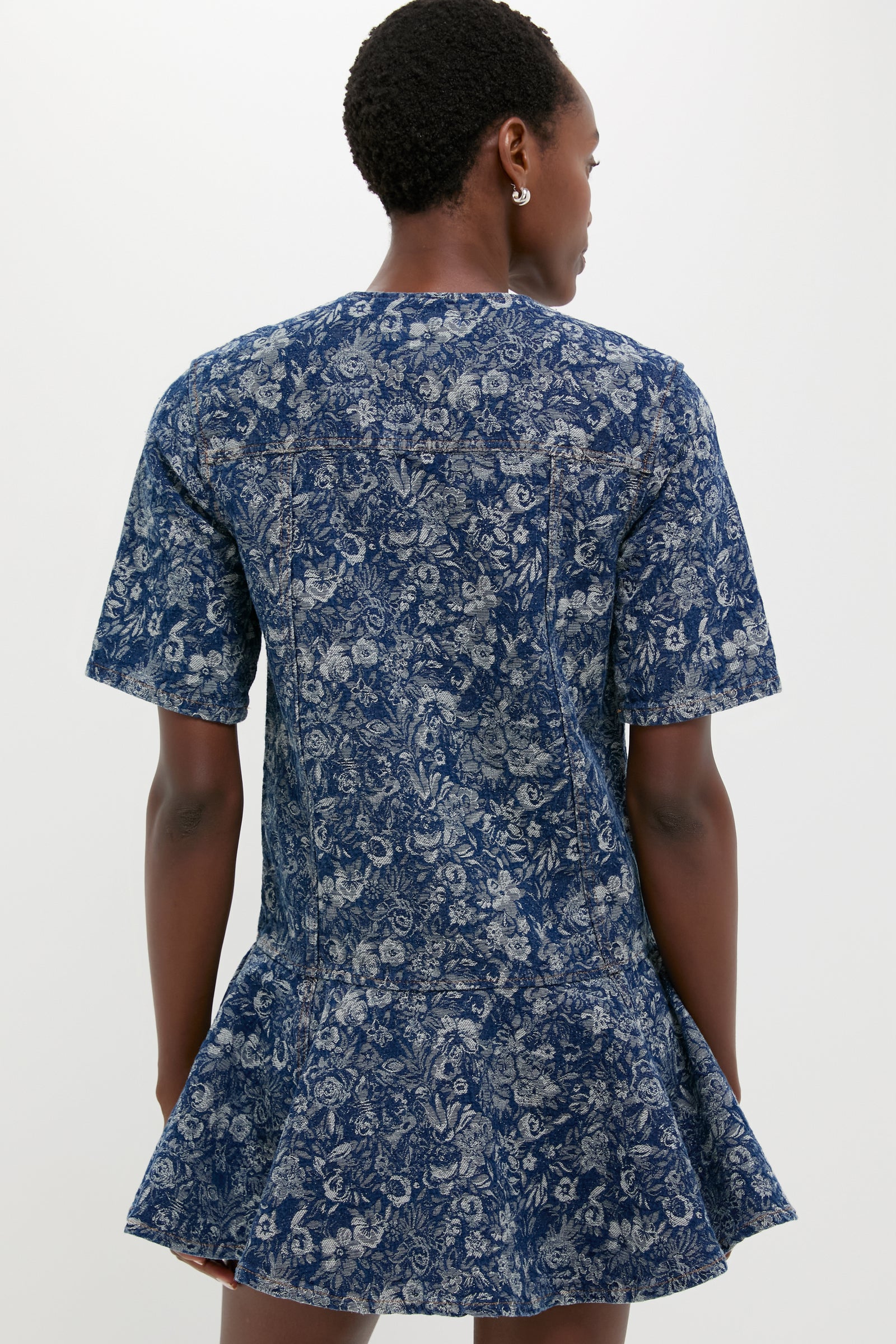 Mid Blue Stone Tapestry Denim Mini Dress