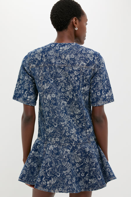 Mid Blue Stone Tapestry Denim Mini Dress