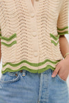 Cream and Sage Amelia Scallop Hem Button Up Crochet Cardigan