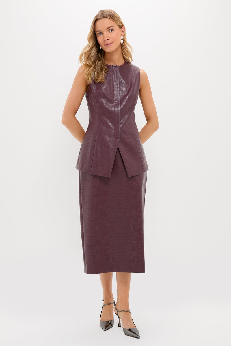 Plum Stamped Faux Leather Duke Top