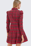 Red Plaid Long Sleeve Tunic Flare Dress