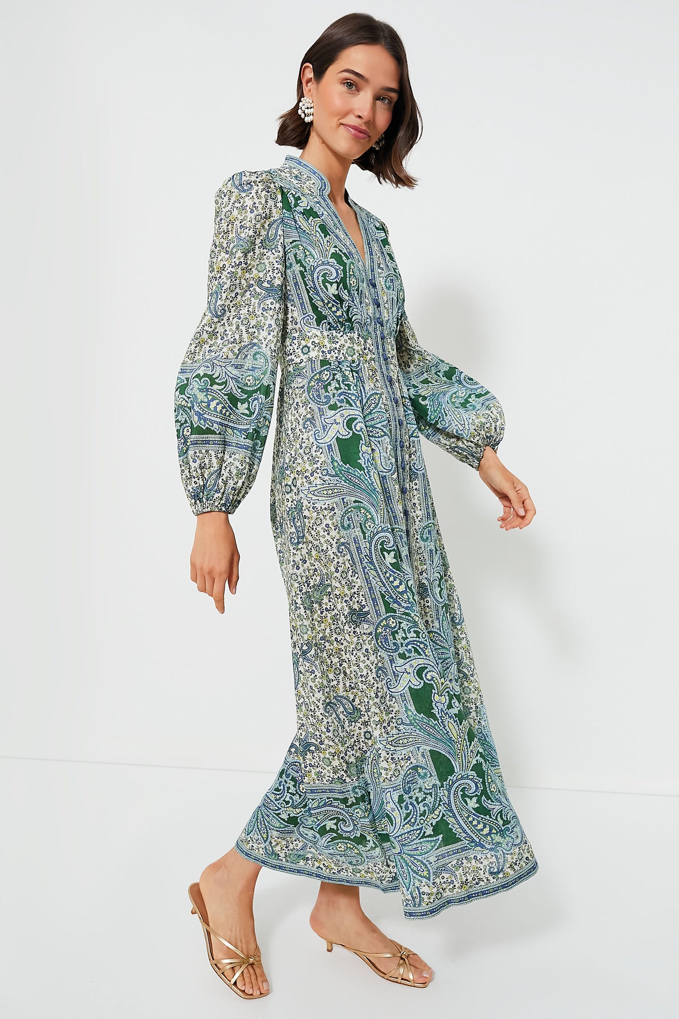Green Paisley Ottie Plunge Midi Dress | Zimmermann