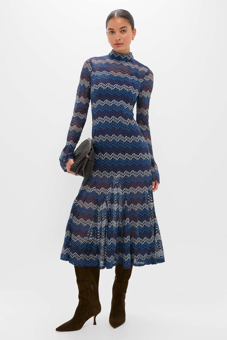 knit dress maxi Navy Tonal Lorraine Knit Maxi Dress