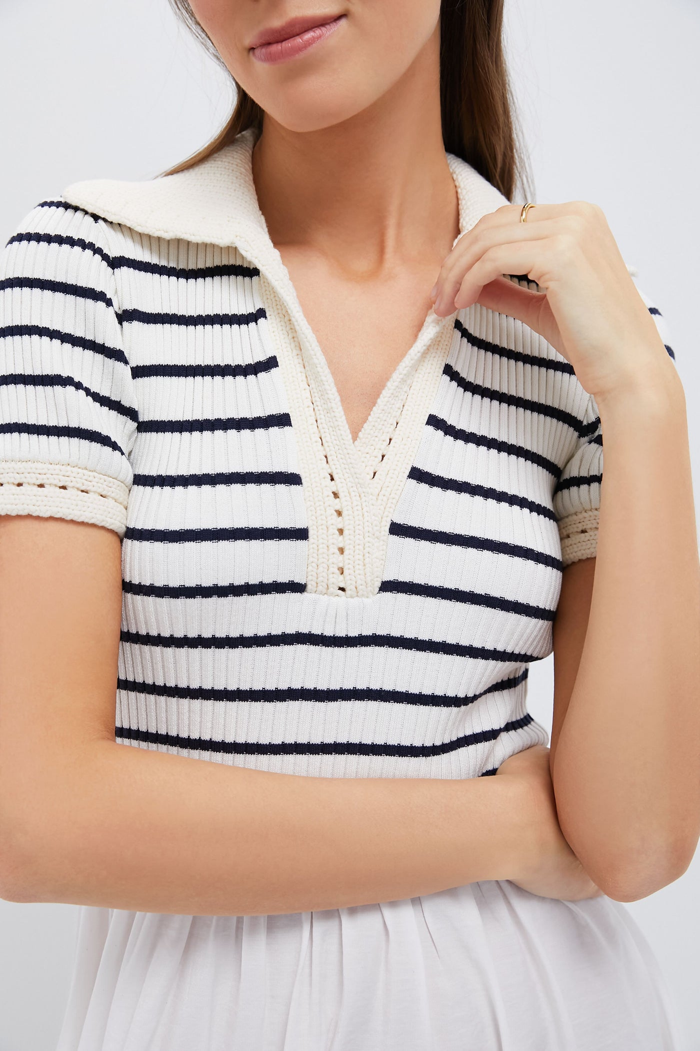 Ivory Striped Polo Midi Dress | Moon River Ivory Striped Polo Midi Dress | Moon River
