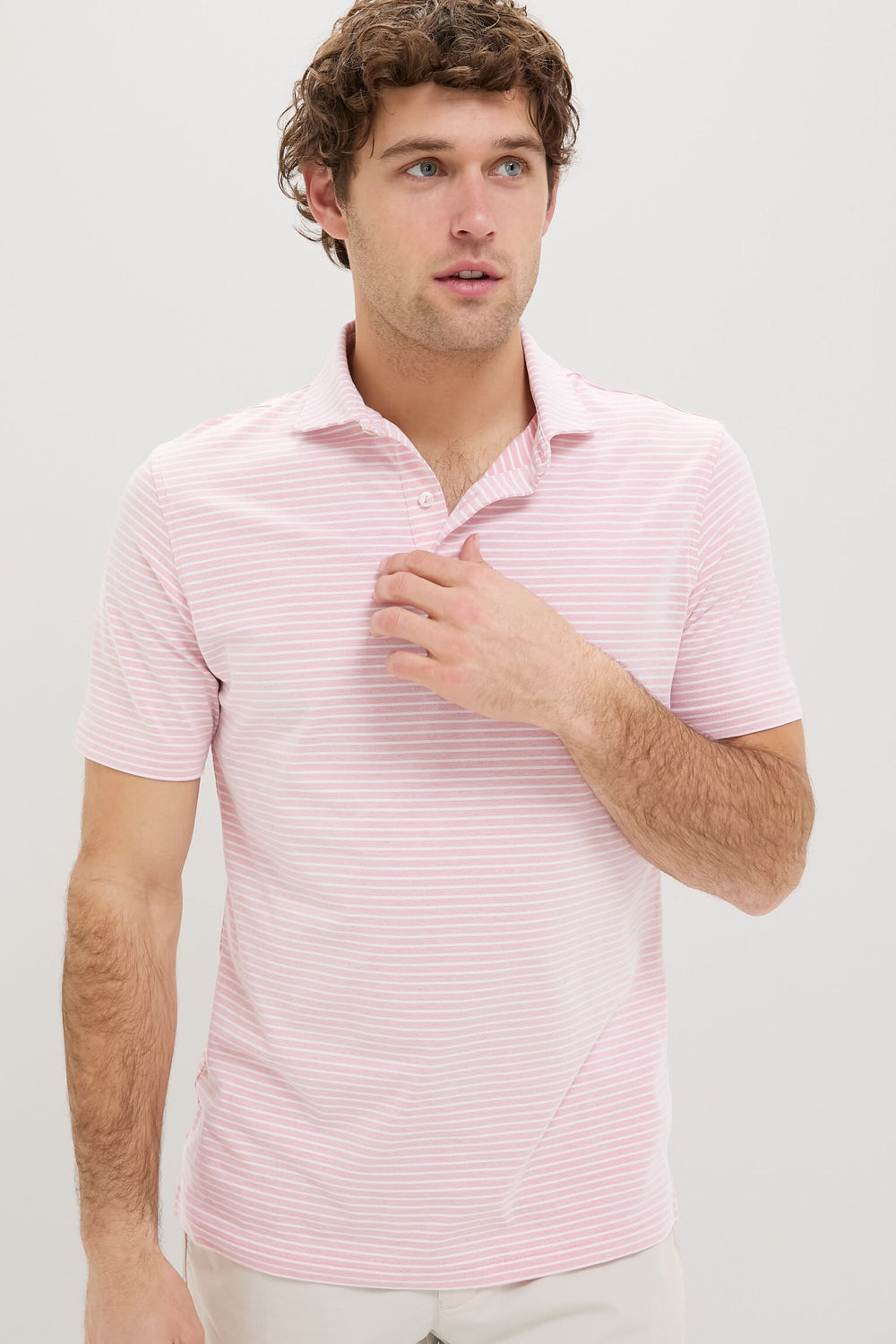 Pink Crepe Albatross Cotton Blend Pique Polo