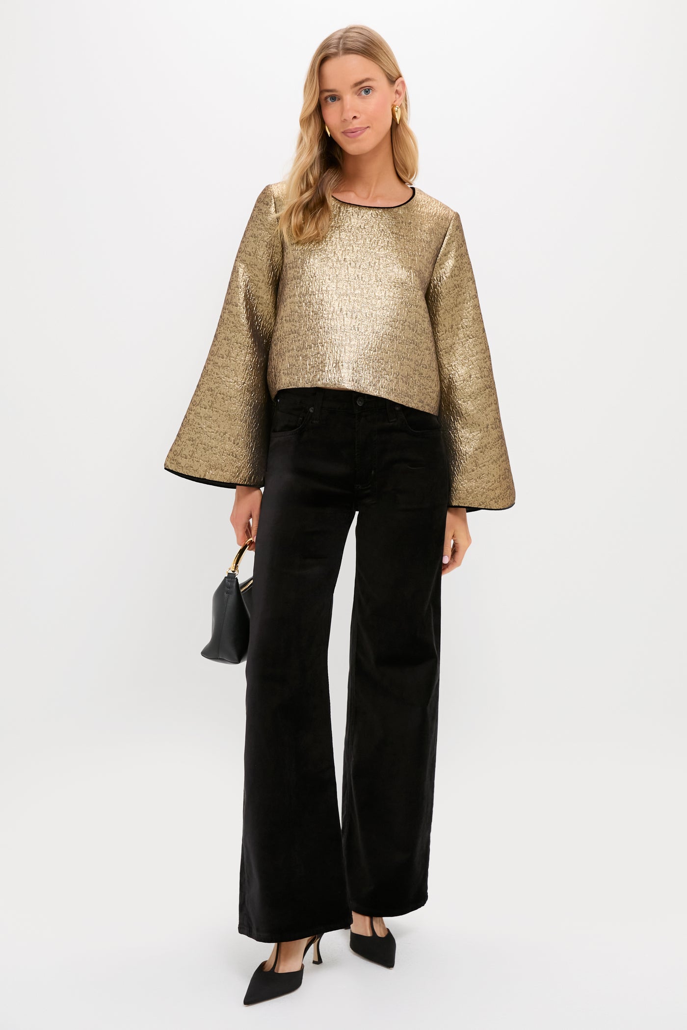 Gold Textured Jacquard Maxine Top