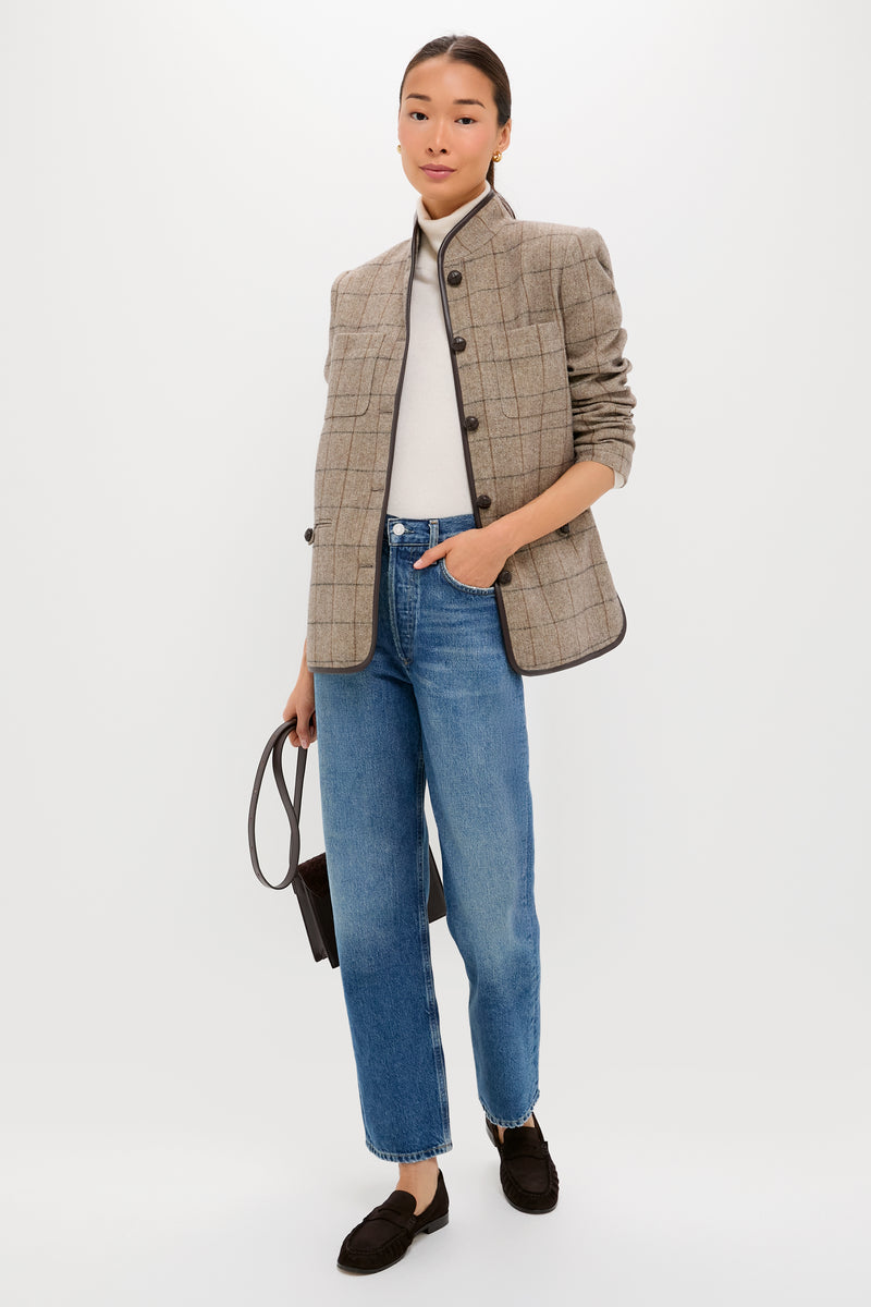 Brown Check Plaid Wool Dalton Jacket