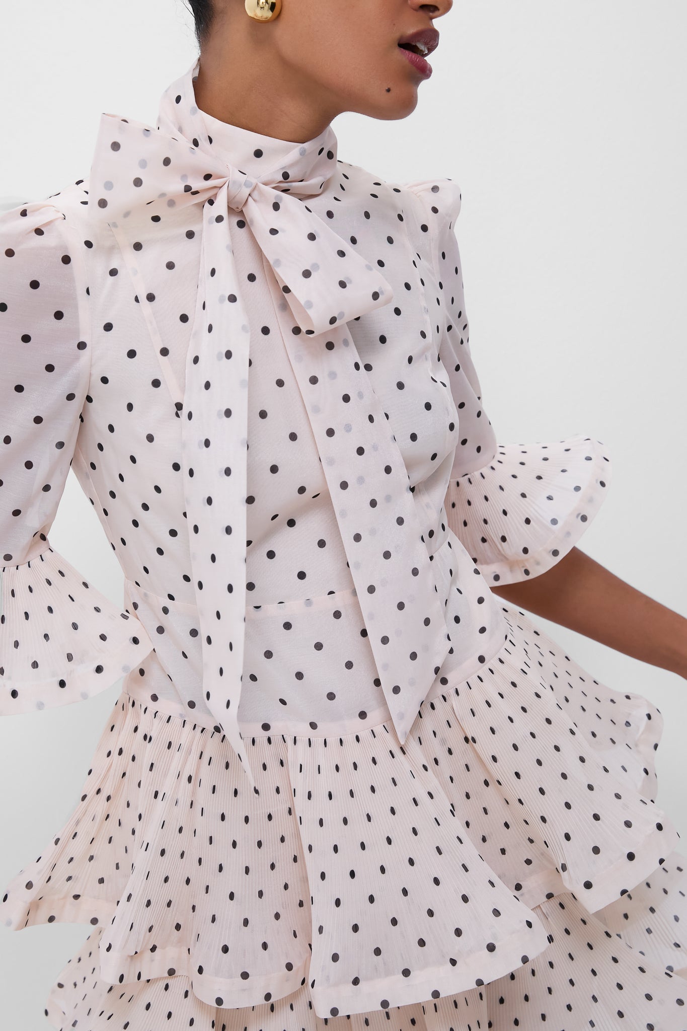 Cream and Black Polka Dot Pleated Sleeved Mini Dress | Zimmermann