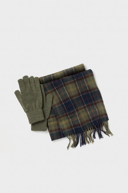 Classic Olive Tartan And Scarf Glove Gift Set